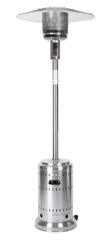 Photo 1 of ***PARTS ONLY*** AMAZON BASICS 46,000 BTU OUTDOOR PROPANE PATIO HEATER WITH WHEELS, COMMERCIAL & RESIDENTIAL - STAINLESS STEEL, 18X89 STAINLESS STEEL STAINLESS STEEL HEATER
