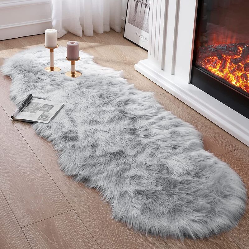 Photo 1 of 
Faux Fur Rug for Bedroom, Gray Fluffy Rug Soft Sheepskin Runner Rug Sofa Couch Seat Cushion, 4.5'x6ft Grey Plush Area Rug Shag