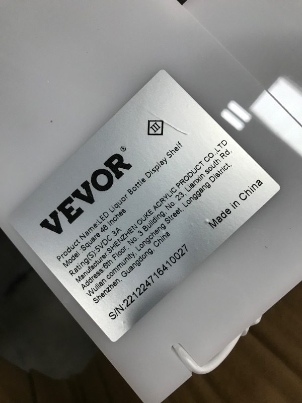 Photo 1 of VEVOR LED Lighted Liquor Bottle Display, Square 48 Inches, Supports USB,Illuminated Home Bar Shelf w/RF Remote & App Control 7 Static Colors 1-4 H Timing, Acrylic Wall-Mounted Shelf for 24 Bottles