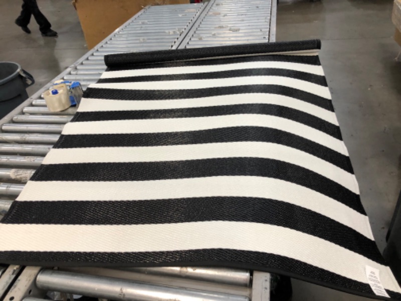 Photo 1 of **USED**Black and White Striped Rug 4FT X6FT Washable Large Patio Rug Cotton Hand-Woven Indoor 