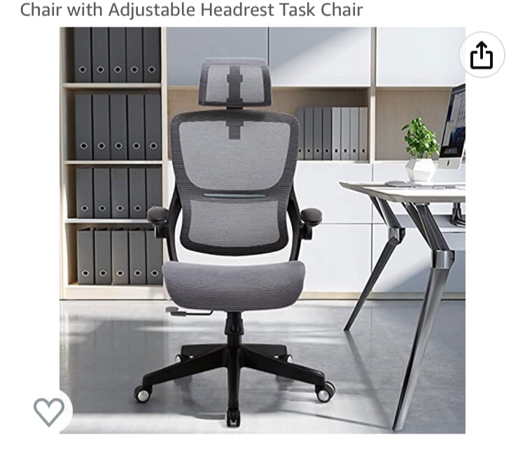 Photo 2 of Office Chair-Ergonomic Adjustable Office Chair, High Back Desk Chair with 3D Arm Rests and Lumbar Support, Comfortable Thick Cushion Breathable Mesh Computer Chair with Adjustable Headrest Task Chair Grey