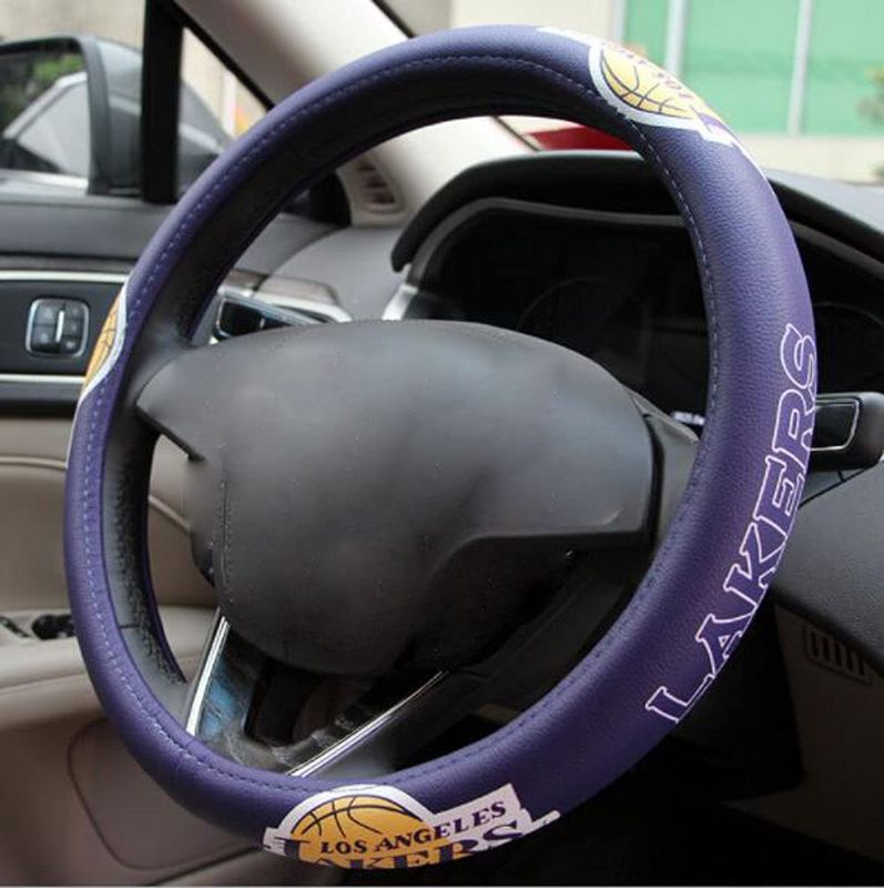 Photo 1 of Carmen NBA Lakers Team Pattern Design Car Auto Genuine Leather Steering Wheel Covers Universal 15 Inch Anti-Slip No Smell Snug Grip
