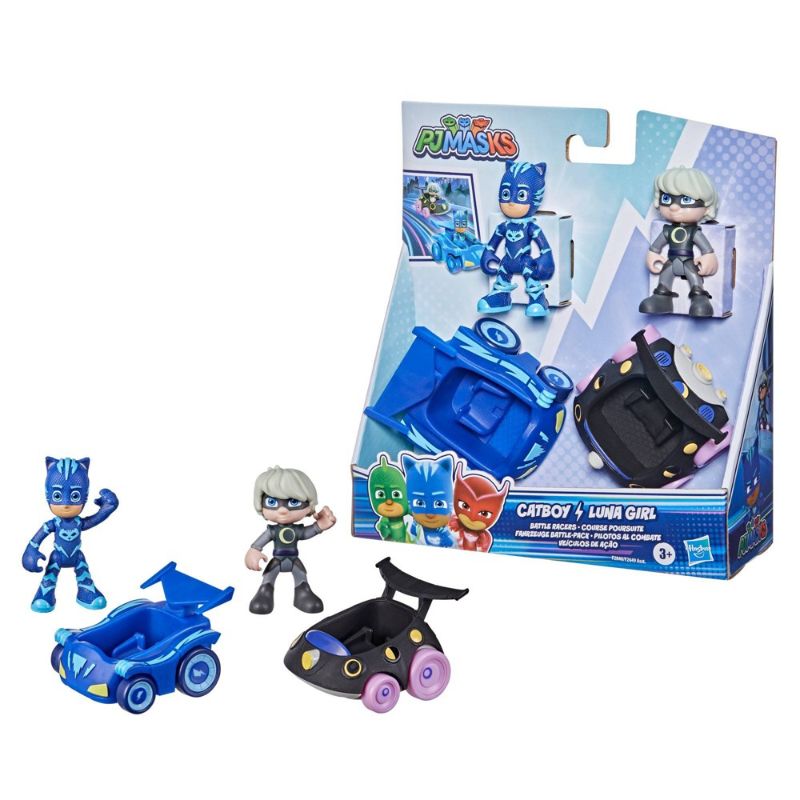 Photo 1 of 2pcks of PJ Masks Catboy vs Luna Girl Battle Racers Toy, Vehicle and Action Figure Set
