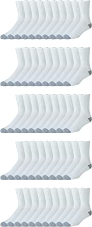 Photo 1 of Amazon Essentials Men's Cotton Crew Socks, 50 Pairs, White, 12-16
