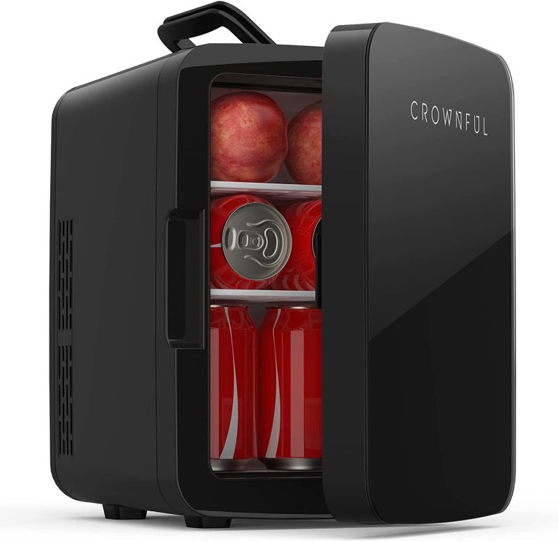 Photo 1 of (TURNS ON BUT IT MAY NOT FUNCTION)
CROWNFUL Mini Fridge, 10 Liter/12 Can Portable Cooler and Warmer Personal Fridge for Skin Care, Food, Medications, Great for Bedroom, Office, Dorm, Car, ETL Listed (Black)
