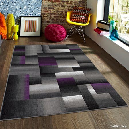 Photo 1 of Allstar 5x7 Modern Area Rug in Purple with Charcoal Grey Geometric Brick Gradient Design (4 11 X 6 11 )
