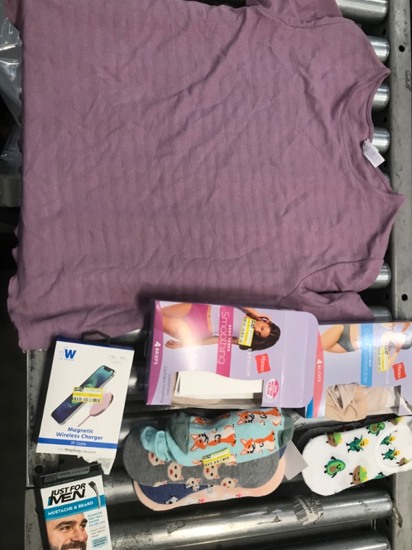 Photo 1 of 6 pack Assorted Womens Clothing Bundle; High-Cut/Brief Underwear, No Show Socks, L T-Shirt. Charger and Beard Dye 