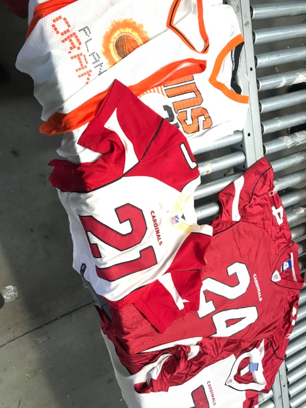 Photo 1 of 5 pack **USED** AZ Cardinal xl-xxl Jersey Bundle 7 Leinart, 24 Wilson, 21 Peterson, and Suns Jersey Bundle 