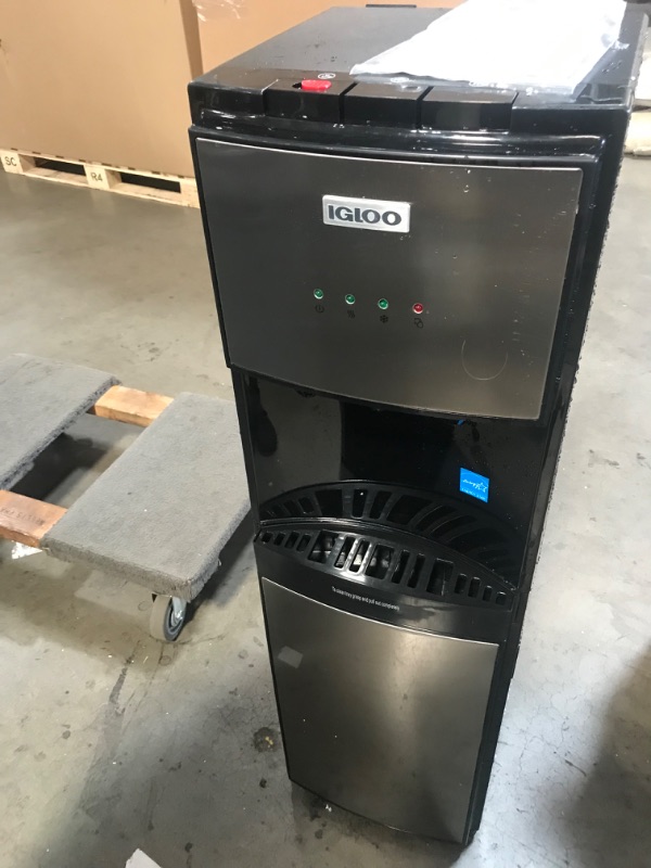 Photo 2 of **makes a weird noise when its on // turns on **** Igloo IWCBL353CRHBKS Stainless Steel Hot, Cold & Room Water Cooler Dispenser, Holds 3 & 5 Gallon Bottles, 3 Temperature Spouts, No Lift Bottom Loading, Child Safety Lock, Black/Stainless