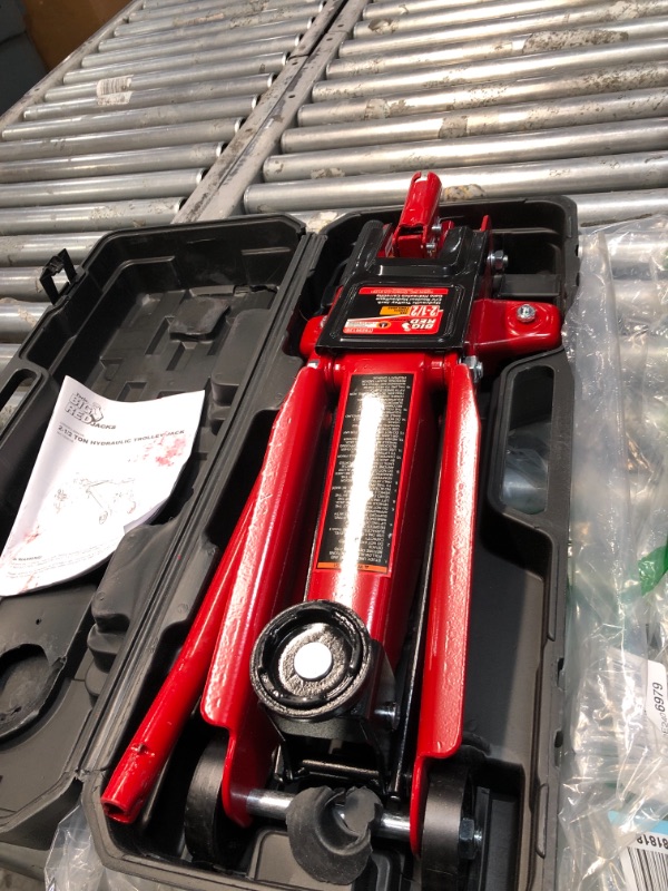 Photo 1 of BIG RED T825013S1 Torin Hydraulic Trolley Floor Service/Floor with Blow Mold Carrying Storage Case, 2.5 Ton (5,000 lb) Capacity, Red 2.5 Ton (5,000 LBs)