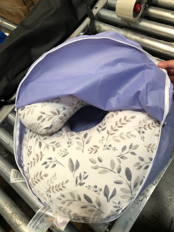 Photo 2 of Boppy Nursing Pillow and Positioner—Original | Gray Taupe Watercolor Leaves | Breastfeeding, Bottle Feeding, Baby Support | with Removable Cotton Blend Cover | Awake-Time Support