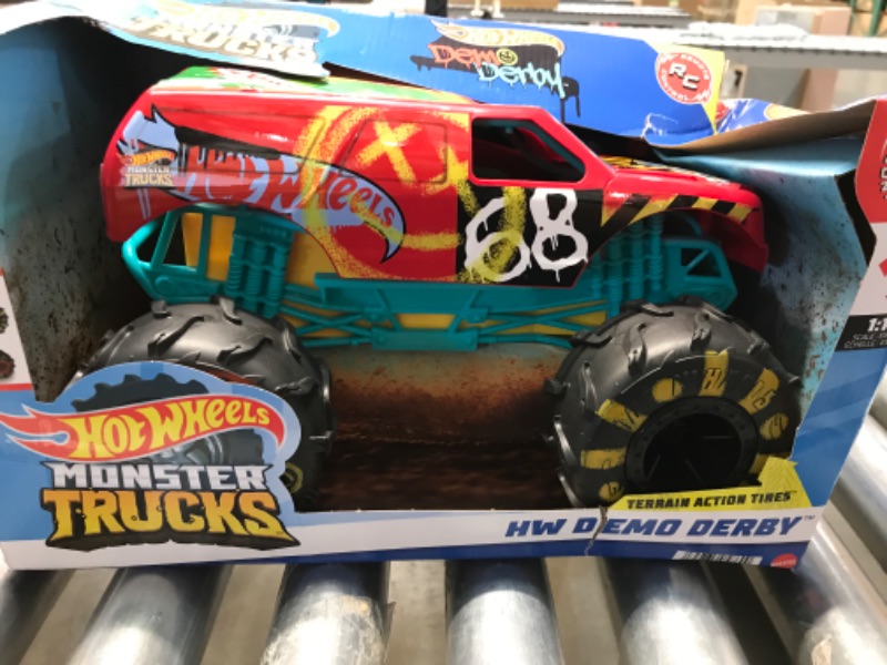 Photo 2 of ?Hot Wheels RC Monster Trucks 1:15 Scale HW Demo Derby, 1 Remote-Control Toy Truck with Terrain Action Tires, Toy for Kids 4 Years Old & Older HW DEMO DERBY RC