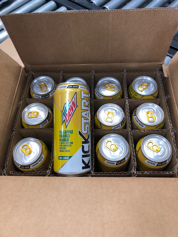 Photo 2 of ***EXPIRATION DATE 01/09/23***
 Mountain Dew Kickstart, Pineapple Orange Mango, 16 Fl Oz, 12 Count