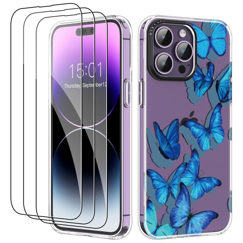 Photo 1 of 2 QTY *** VIPCASE FOR IPHONE 14 PRO MAX CASE FOR WOMEN BUTTERFLY PATTERN, ANTI-YELLOWING IPHONE 14 PRO MAX CASE WITH SCREEN PROTECTOR 3 PACK, SHOCK-ABSORBING AIRBAG, COME WITH INSTALLATION FRAME