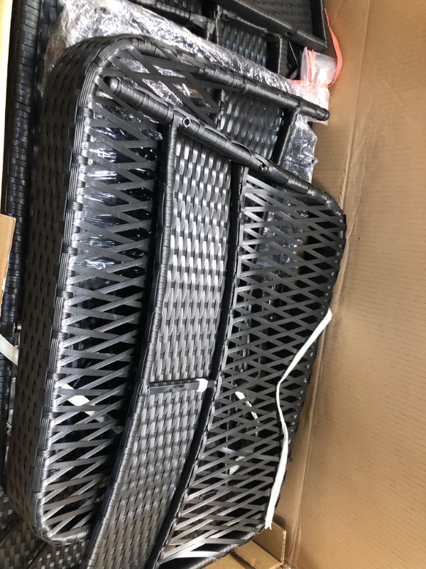 Photo 1 of **USED/MISSING 1 CHAIR** DHHU Foldable Chaise Sun Lounger Terrace, Outdoor Rattan Lounge Chair, Adjustable Back Recliner, (2 Set), Black Wicker/Green Cushion