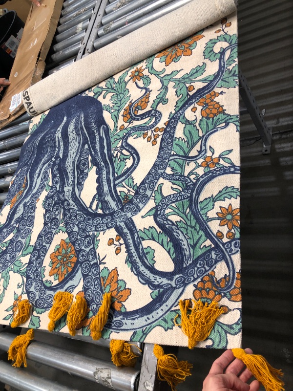 Photo 1 of **USED** nuLOOM Thomas Paul Printed Flatweave Cotton Giant Octopus Area Rug, 3' x 5', Multi 3' x 5' Multi