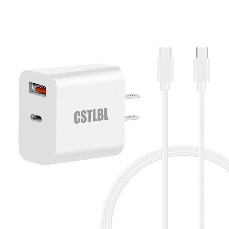 Photo 1 of CSTLBL Wall Charger with USB and C Ports 18W Fast Charge for iPhone iPad and Tablet 2 in 1 Smart Adapter Plug with 1M C to C Cable White