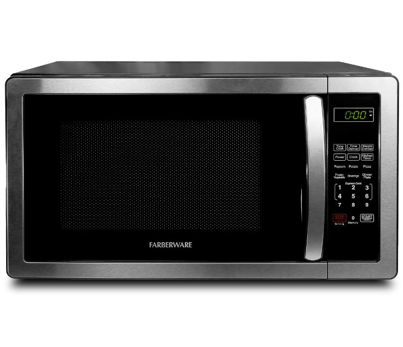 Photo 1 of FARBERWARE COUNTERTOP MICROWAVE 1.1 CU. FT. 1000-WATT COMPACT MICROWAVE OVEN WITH LED LIGHTING, CHILD LOCK, AND EASY CLEAN INTERIOR, STAINLESS STEEL INTERIOR & EXTERIOR
