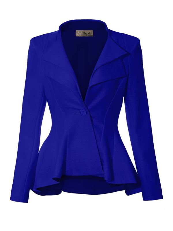 Photo 1 of HYBRID WOMEN'S CASUAL WORK OFFICE DRESSY DOUBLE NOTCH LAPEL SHARP SHOULDER PAD SINGLE BUTTON PEPLUM COMFY BLAZER MEDIUM ROYAL-DRESSY & PREMIUM WEIGHT