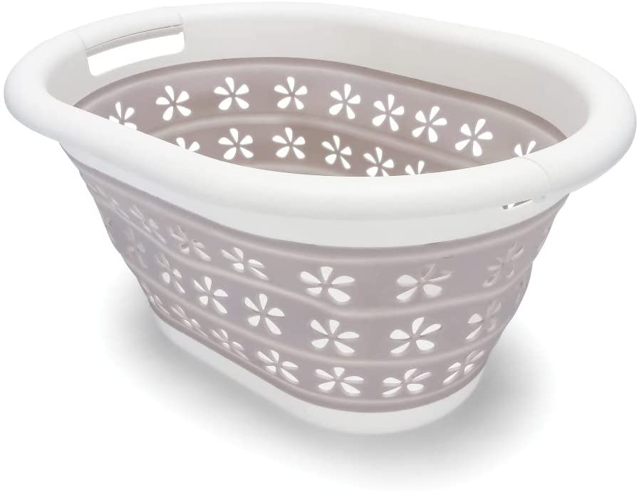 Photo 1 of Camco White/Taupe Collapsible Utility/Laundry Basket – Perfect for Homes, Boats, and RVs – Easy Grip Carrying Handles - Foldable for Compact Storage,small - 51951