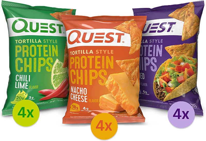 Photo 2 of Quest Tortilla Style Protein Chips Variety Pack, Chili Lime, Nacho Cheese, Loaded Taco, 12 Count