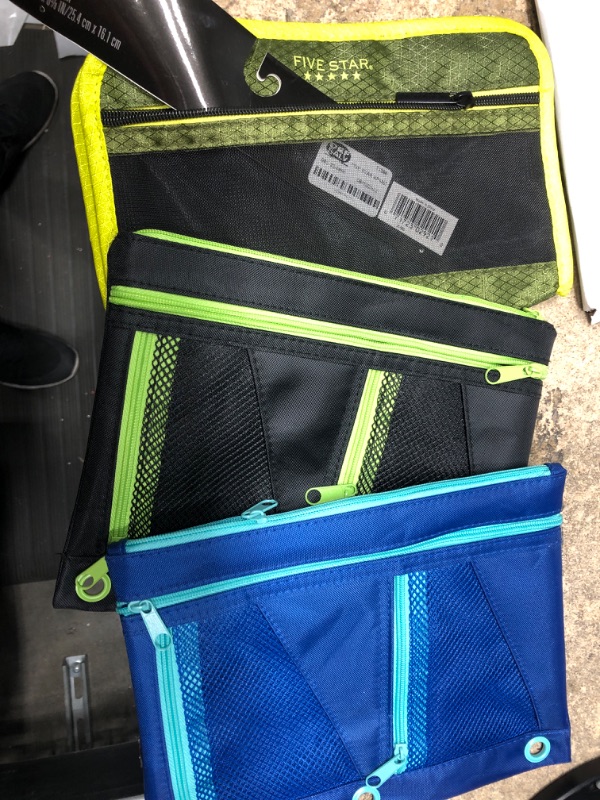 Photo 2 of  3 packFive Star Xpanz Zipper Pencil Pouch - Olive/Citrus