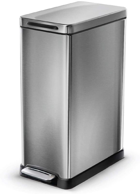 Photo 1 of  12 Gallon Slim Kitchen Trash Can, Stainless Steel, Step Pedal, 45 Liter