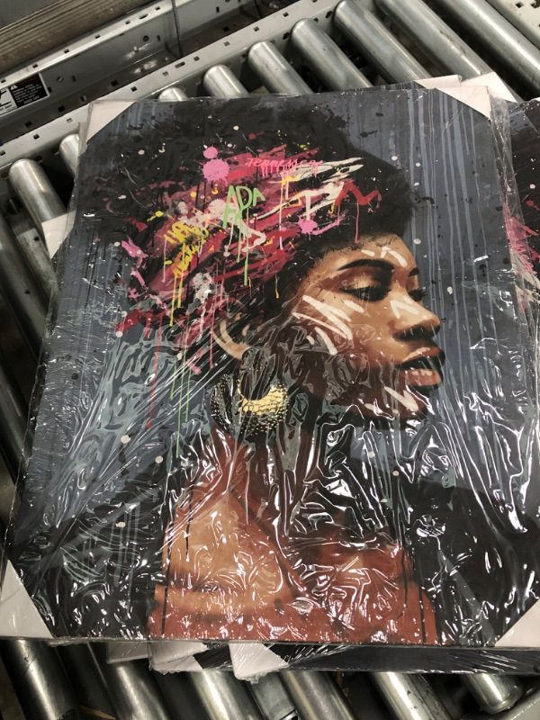 Photo 1 of Abstract African Girl Portrait Afro Hair Canvas Prints Wall Art Graffiti Watercolour Poster Painting Picture For Living Room
