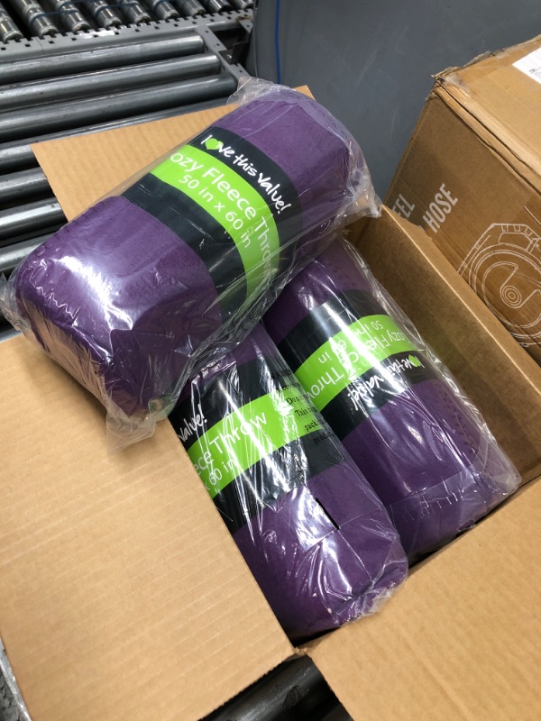 Photo 1 of 12 Pack Wholesale Soft Comfy Fleece Blankets - 60" x 50" Cozy Throw Blankets (Purple)