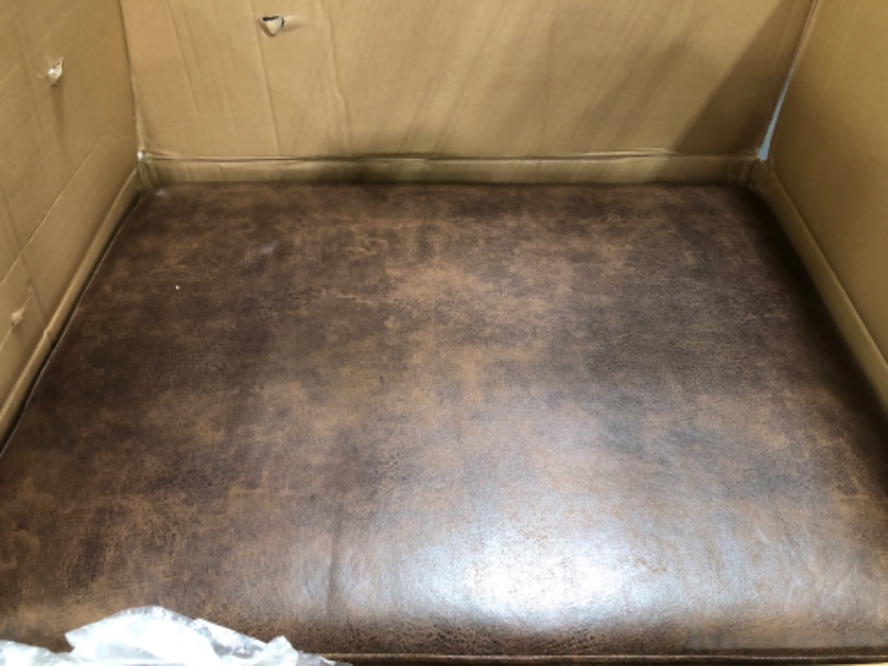 Photo 3 of *** USED HARDWARE IS COMPLETE ***
Owen 34 in. Mid Century Modern Storage Ottoman in Distressed Chestnut Brown Faux Air Leather