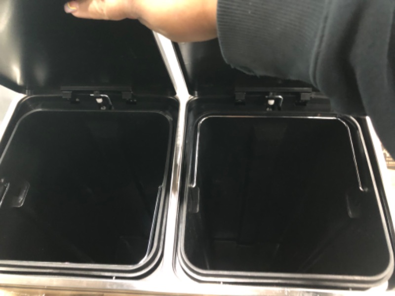 Photo 3 of SONGMICS 2 x 8 Gal Garbage Can for Kitchen 2 Compartments, Plastic Inner Buckets and Hinged Lids, Silver and Black ULTB60NL & 12 Gal (45L) Stainless Steel Garbage Can
