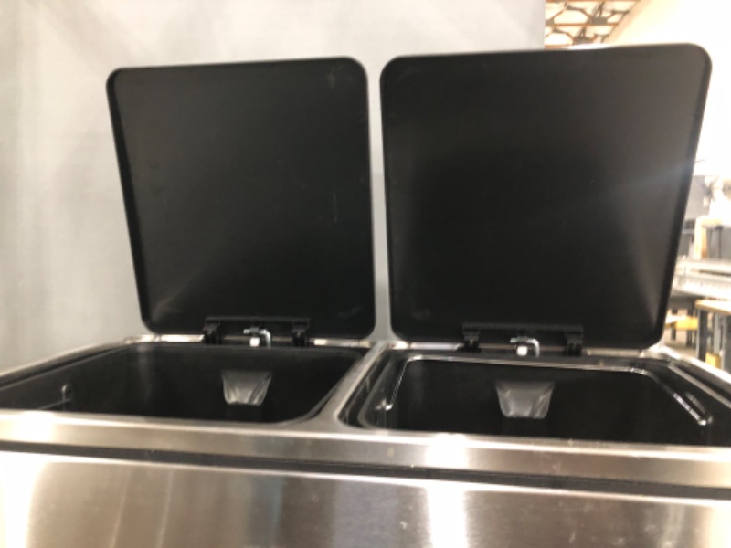 Photo 4 of SONGMICS 2 x 8 Gal Garbage Can for Kitchen 2 Compartments, Plastic Inner Buckets and Hinged Lids, Silver and Black ULTB60NL & 12 Gal (45L) Stainless Steel Garbage Can