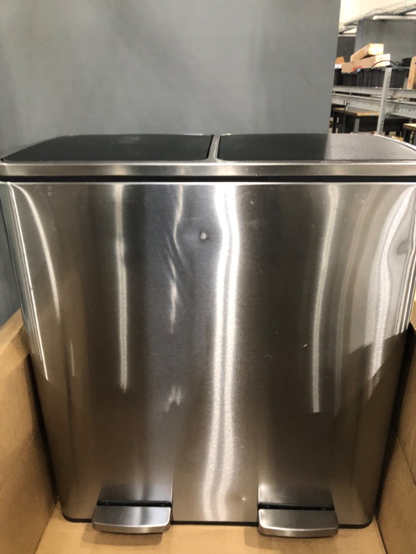 Photo 1 of SONGMICS 2 x 8 Gal Garbage Can for Kitchen 2 Compartments, Plastic Inner Buckets and Hinged Lids, Silver and Black ULTB60NL & 12 Gal (45L) Stainless Steel Garbage Can