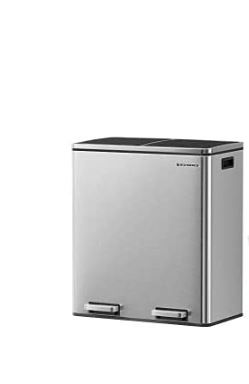 Photo 1 of SONGMICS 2 x 8 Gal Garbage Can for Kitchen 2 Compartments, Plastic Inner Buckets and Hinged Lids, Silver and Black ULTB60NL & 12 Gal (45L) Stainless Steel Garbage Can