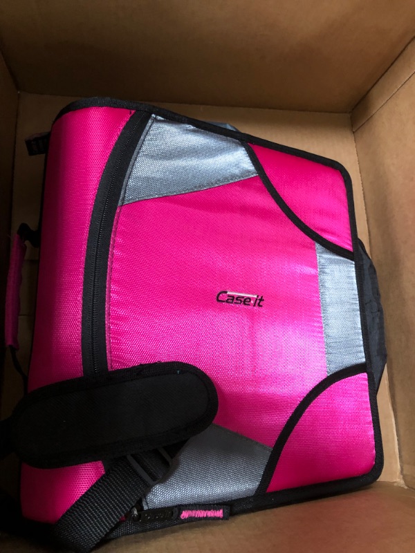 Photo 3 of Case-it The King Sized Zip Tab Zipper Binder - 4 Inch D-Rings - 5 Subject File Folder - Multiple Pockets - 800 Sheet Capacity - Comes with Shoulder Strap - Magenta D-186 Magenta Single