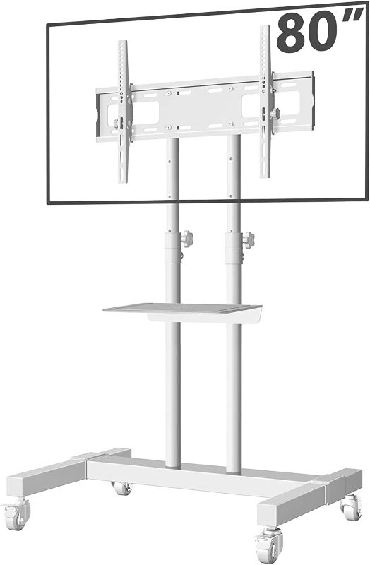 Photo 1 of Mobile TV Stand Rolling TV Cart Floor Stand with Mount on Lockable Wheels Height Adjustable Shelf for 32-80 Inch TV Stand Flat Screen or Curved TVs Monitors Display Trolley Loading 110 lbs