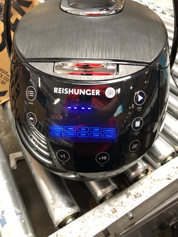 Photo 1 of Reishunger Digital Rice Cooker and Steamer, Black, Timer - 8 Cups - Premium Inner Pot, Multi Cooker with 12 Programs & 7-Phase Technology for Brown Rice, Soups, Grains, Oatmeal & more - 1-8 People