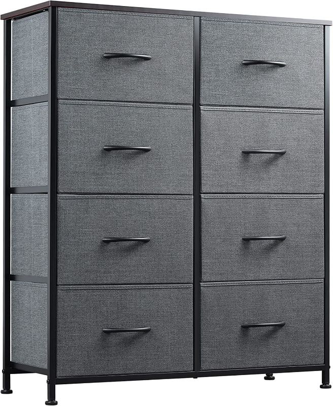 Photo 1 of  Fabric Dresser for Bedroom, Tall Dresser with 8 Drawers, Storage Tower with Fabric Bins, Double Dresser, Chest of Drawers for Closet, Living Room, Hallway, Dormitory, Dark Grey