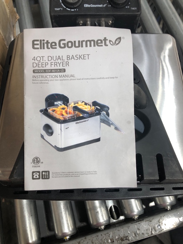 Photo 2 of Elite Gourmet EDF-401T# Electric Immersion Deep Fryer 3-Baskets, 1700-Watt, Timer Control Adjustable Temperature, Lid with Viewing Window and Odor Free Filter, Stainless Steel and Granite