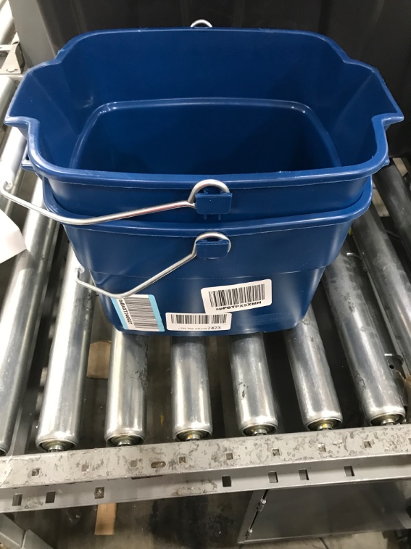 Photo 2 of (2) Rubbermaid Roughneck Square Bucket, 15-Quart, Blue, Sturdy Pail Bucket Organizer Household Cleaning Supplies Projects Mopping Storage Comfortable Durable Grip Pour Handle Blue 15 qt - Square