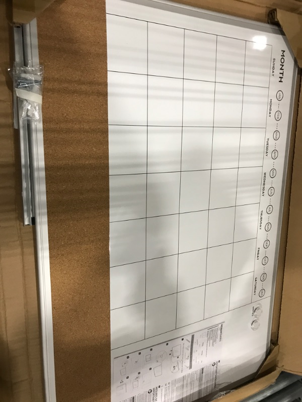 Photo 2 of Amazon Basics Monthly Calendar Whiteboard Dry Erase and Cork Board, Silver Aluminium Frame, 24 x 36 Inches Calendar Planner Board 24" x 36"