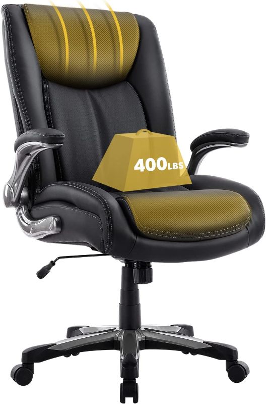 Photo 1 of COLAMY Big and Tall Office Chair 400lbs, Large Heavy Duty High Back Executive Computer Office Desk Chair Flip-up Arms Wide Thick Seat for Home Office, Black