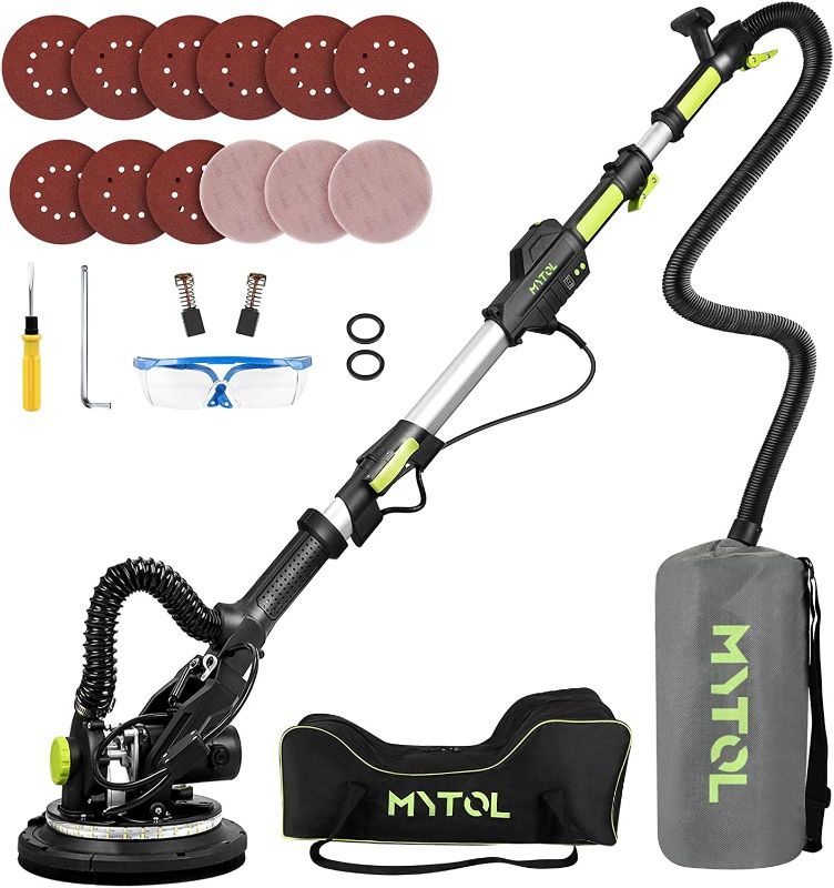 Photo 1 of MYTOL Drywall Sander, 7.2A Electric Drywall Sander with Vacuum Dust Collection, LED Light, 6 Variable Speed Digital Display 900-1800RPM, Foldable & Extendable Handle, 9 Sanding Discs&3 Grid Sandpaper