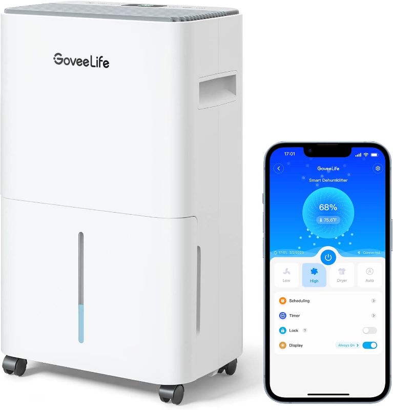 Photo 1 of GoveeLife Smart Dehumidifier for Basement Upgraded, Max 50 Pint Energy Star Certified WIFI Dehumidifier with Drain Hose for Continuous Drainage, Remote Control Dehumidifiers for Home, Bathroom, Closet
