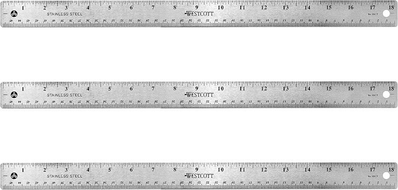 Photo 1 of Westcott 17144 Stainless Steel Metal Ruler with Non-Slip Cork Base, 18 in, 3 Pack
