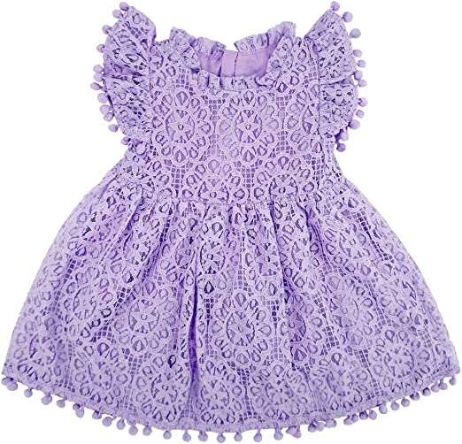 Photo 1 of BGFKS Baby Girl Tutu Dress Elegant Lace Pom Pom Flutter Sleeve with Flower Headband Set
