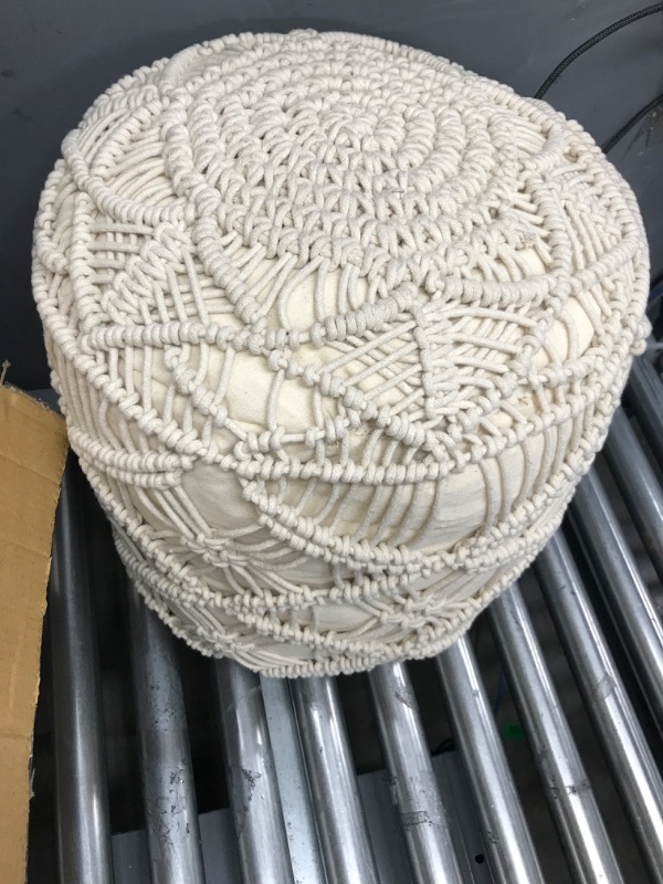 Photo 2 of  Pouf Ottoman - Hand Knitted Macrame Foot Stool Ottoman Pouf, Round Pouffe Ottoman, 100% Cotton Cord, Poufs for Living Room Ivory
