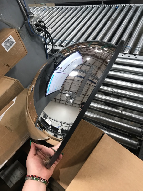 Photo 2 of 18” Acrylic Bubble Half Dome Mirror with Black Rim, Round Indoor Security Mirror for Driveway Safety Spots, Outdoor Warehouse Side View, Circular Wall Mirror for Office Use - Vision Metalizers (DPB1812) Acrylic Half Dome 18"