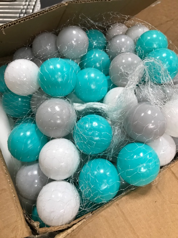 Photo 2 of Nuby Velvet Ball Pit, Soft Play Foam Ball Pits for Baby and Toddlers with 200 Colored Balls Included, Ball Pit Playpen, Indoor Play Gym, Outdoor Play Ball Pit for Babies, Bounce Ball Game Aqua & Gray