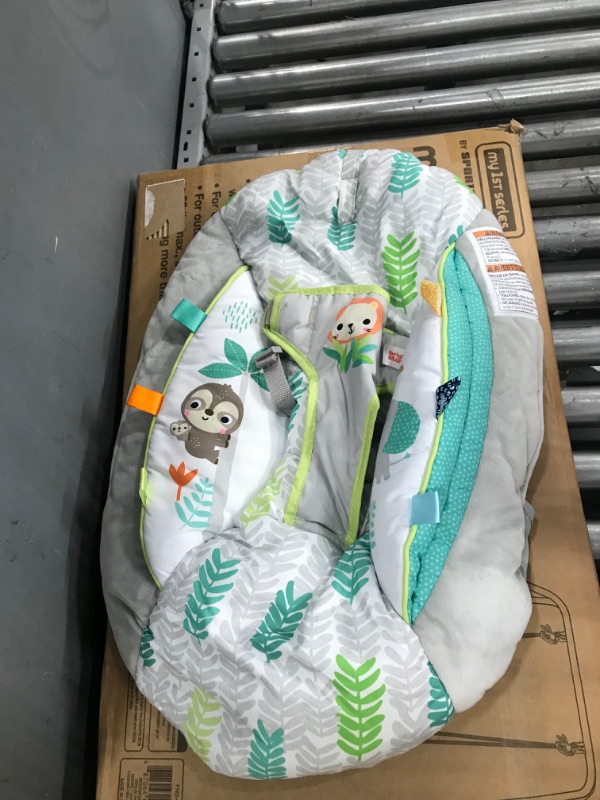 Photo 2 of Bright Starts Jungle Vines Comfy Baby Bouncer and Vibrating Infant Seat with Taggies & Elephant and Sloth Plush Baby Toys